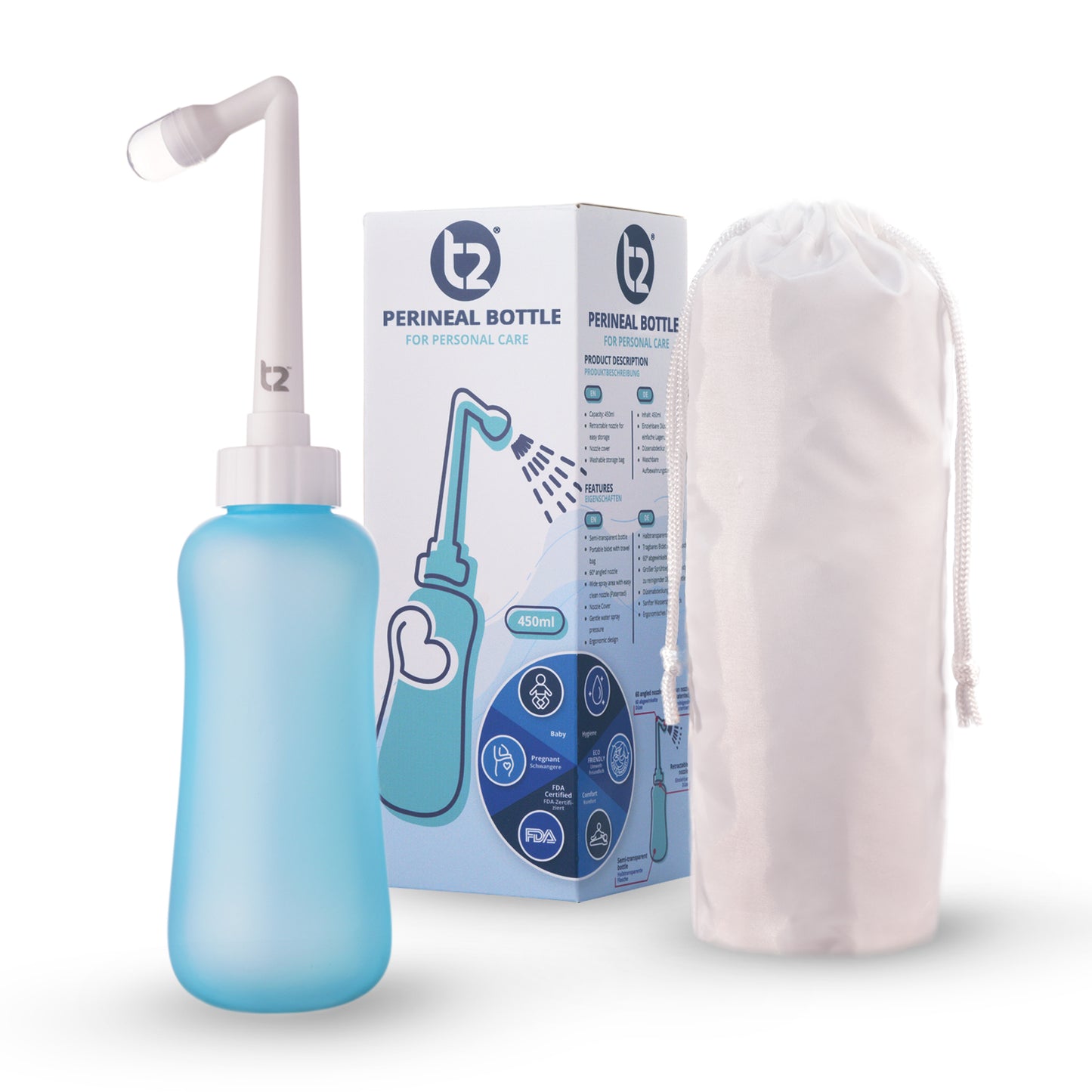 T2 Peri Bottle 450ml - Large Portable Bidet for Postpartum Care