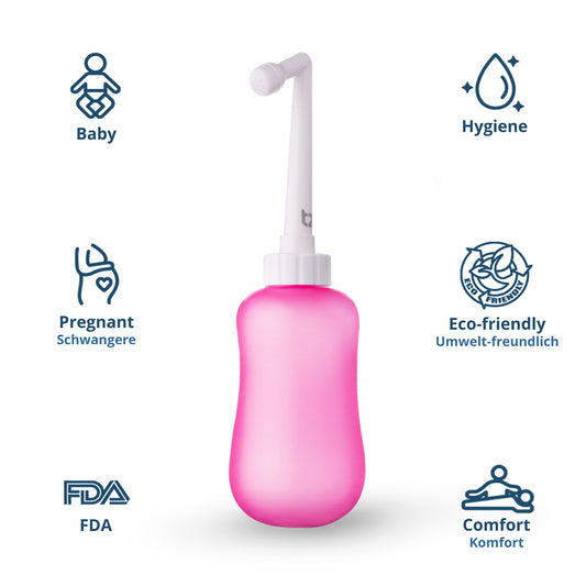 T2 Peri Bottle - Portable Bidet for Postpartum Care, Perineal Pain Relief - 360ml Squeeze Bottle with 60° Nozzle & Washable Storage Bag - Hospital Bag Maternity Essential, Gift for Mum to Be