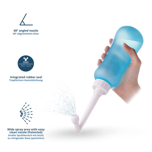 T2 450ml Peri Bottle - Portable Bidet for Postpartum Care, Perineal Pain Relief - 460ml Squeeze Bottle with 60° Nozzle & Washable Storage Bag - Hospital Bag Maternity Essential, Gift for Mum to Be