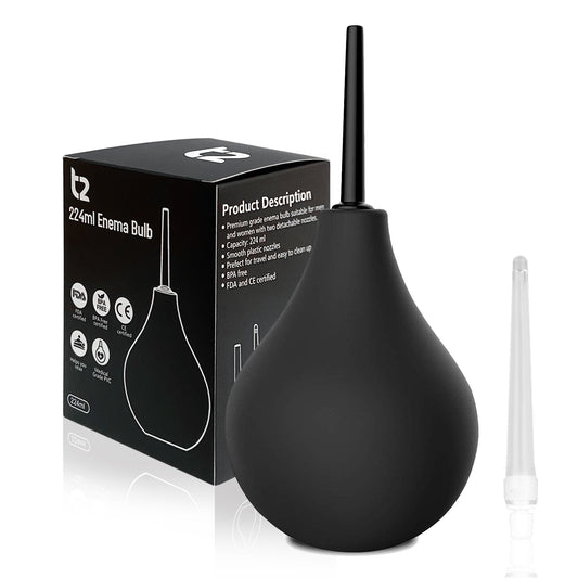 T2 Enema Bulb 224ml for Men and Women - Reusable Colon Cleansing Douche for Constipation - UKCA, CE & FDA Certified - Includes 2 Slim Nozzles (1 Soft, 1 Hard)
