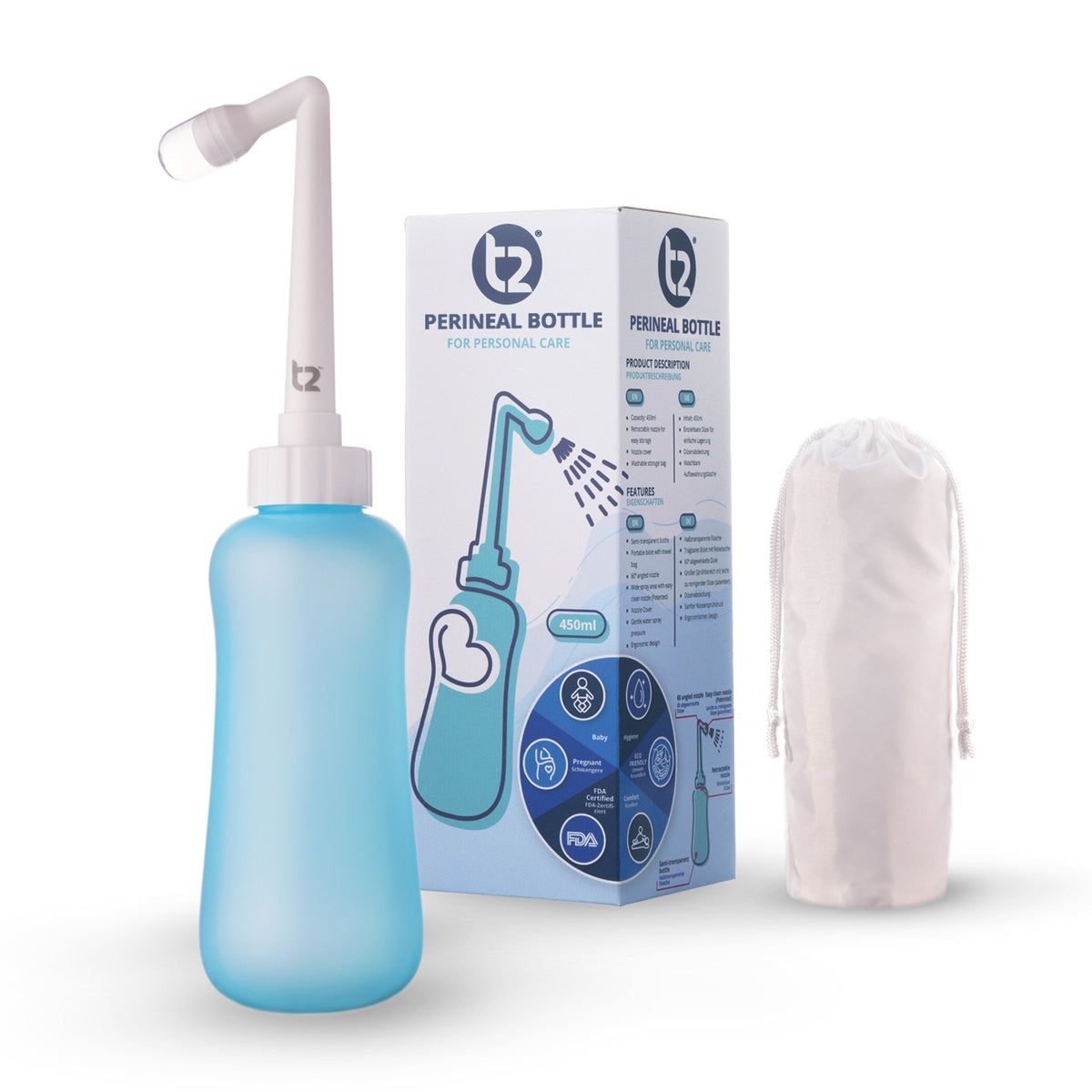 T2 Peri Bottle 450ml - Large Portable Bidet for Postpartum Care