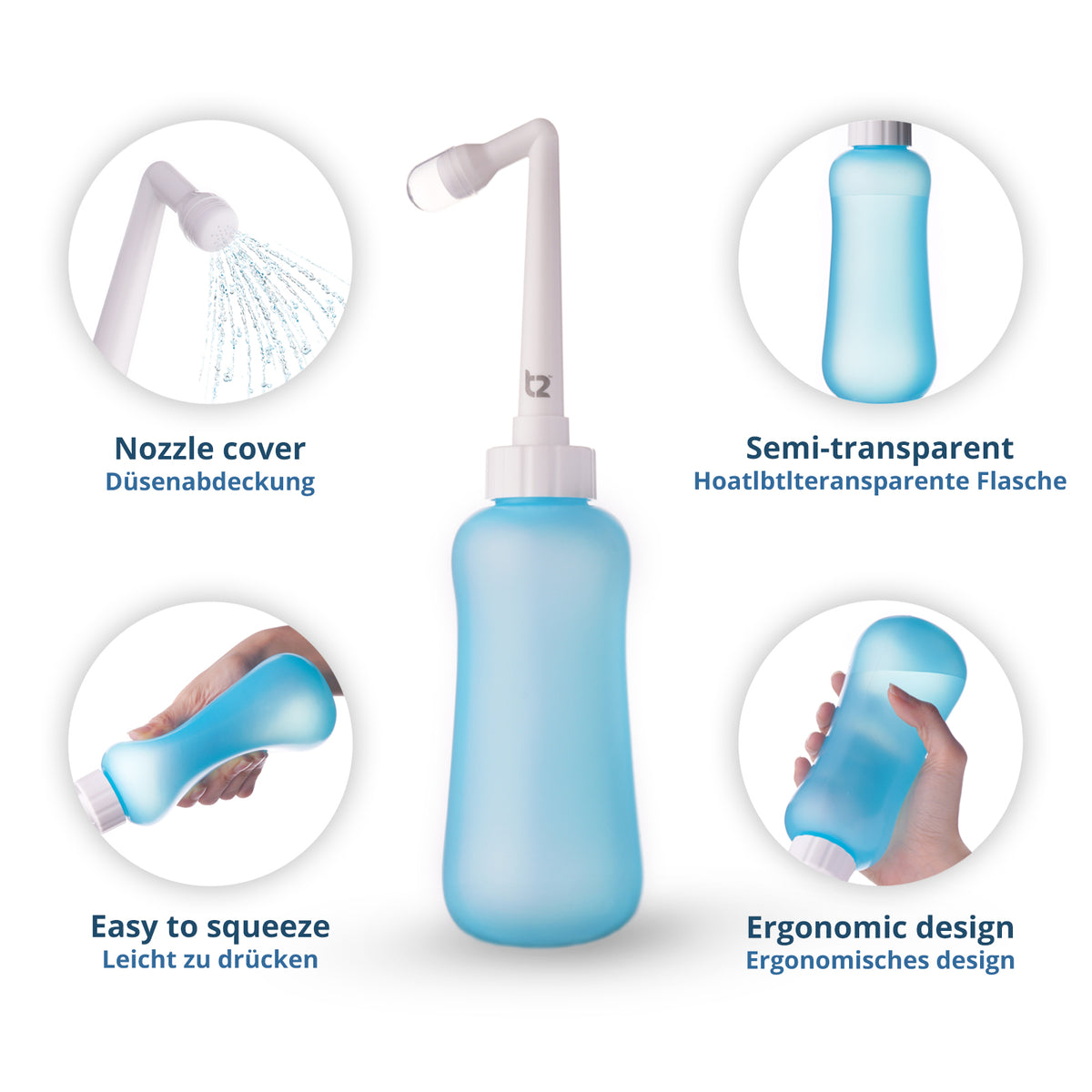 T2 Peri Bottle 450ml - Large Portable Bidet for Postpartum Care